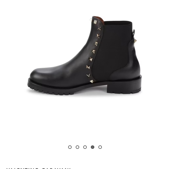 Valentino Garavani Black Leather Studded Chelsea Booties - Picture 2 of 5